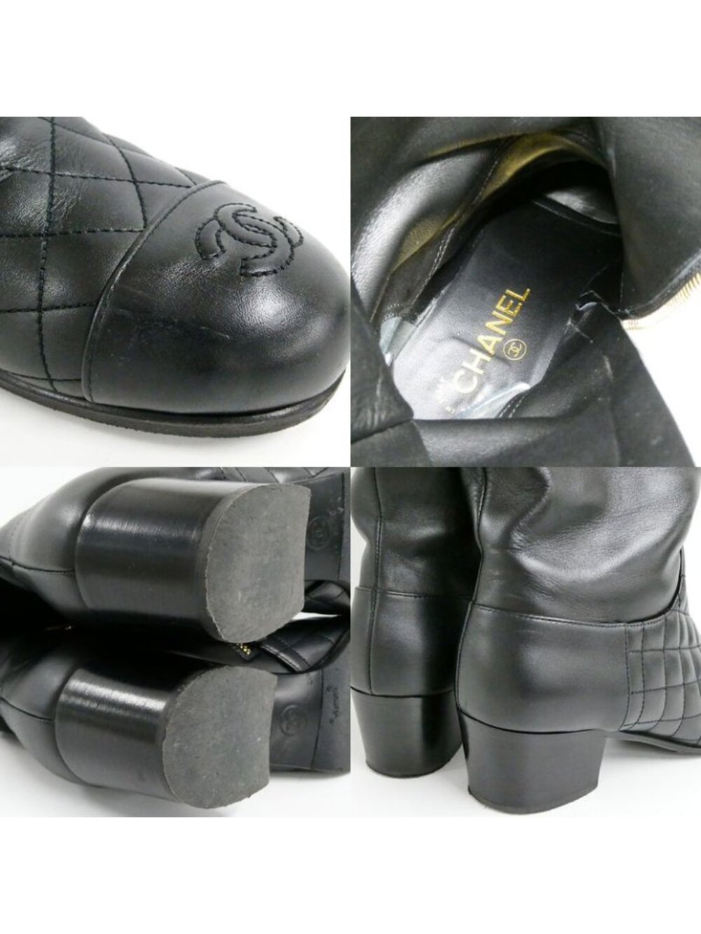 Chanel Chain Long Boots 38.5 Black Gold Quilted Shoes - Picture 8 of 10